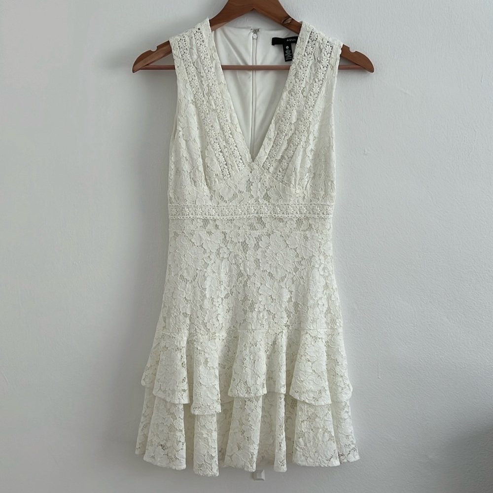 Aqua Floral Lace White Dress